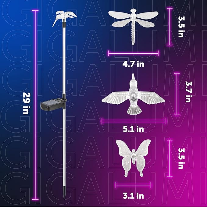 GIGALUMI Solar Garden Lights, 6 Pack Solar Butterfly Lights Decoration, Outdoor Garden Decoration Color Changing LED, Outdoor Decorative for Pathway, Lawn, Patio, Driveway