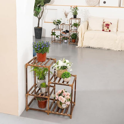 Uneedem Wood Plant Stand Indoor Outdoor Corner Plant Shelf Stand, 5 Tiered 10 Potted Flower Plant Stands for Indoor Plants Multiple, Plant Shelves Stands Rack for Living Room, Patio, Balcony