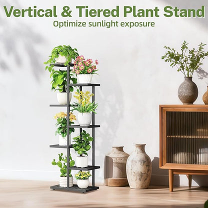 iDavosic.ly Plant Stand Indoor Outdoor, 6-Tier Tall Metal Flower Shelf for Heavy-Duty Large Planters, Corner Orchid Display Rack for Living Room Balcony Patio Porch, Space Saving, Modern Black