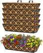 Y&M 6pcs 24 Inch Window Deck with Coco Liner, Fence Metal Hanging Flower Planter Window Basket Deck Railing Planter Boxes for Outdoor Garden Lawn