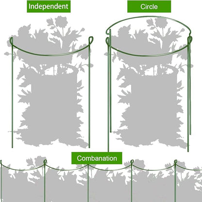 HiGift 16 Pack Plant Support Stakes, Half Round Metal Garden Plant Stake Indoor Peony Cages and Supports, Green Plant Support Ring Border for Tomato,Hydrangea,Flower Outdoor (10" Wide x 15.8" High)