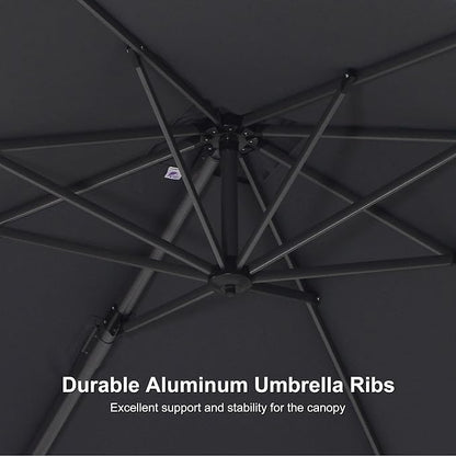 PURPLE LEAF 8' X 8' Patio Umbrella with Steel Plate Base for Pool 7' High Offset Outdoor Cantilever Umbrella Swimming Pool Umbrella with 360°Rotation for Poolside Grey