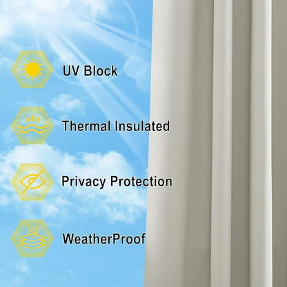NICETOWN Patio Curtain for Outdoor Waterproof, Stainless Grommet Top Thermal Insulated Sun Blocking Outdoor Drape Privacy for Balcony, UV Protection Outdoor Privacy Blind, W52 x L72, Natural, 1 Panel