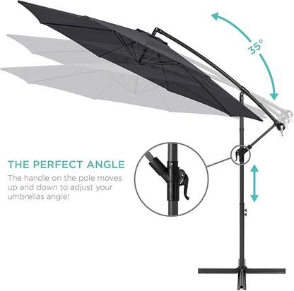 Best Choice Products 10ft Offset Hanging Market Patio Umbrella w/Easy Tilt Adjustment, Polyester Shade, 8 Ribs for Backyard, Poolside, Lawn and Garden - Gray