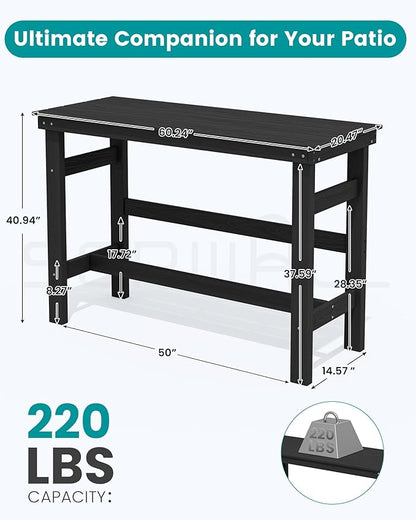 SERWALL 41" Outdoor Bar Table, All Weather HDPE Patio Bar Counter Height Table, Rectangle Patio Bar Table for Outside, Garden, Backyard, Balcony, Poolside, Black