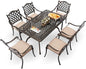 7-Piece Cast Aluminum Patio Furniture, Patio Dining Set for 6 Include 59" Rectangular Outdoor Dining Table and 6 Stackable Chairs with Cushions & Umbrella Hole (Bronze)