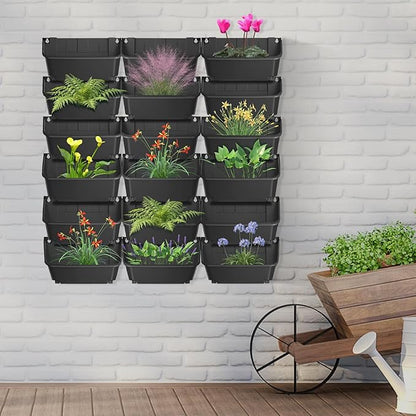 Hanging Vertical Wall Planter, 18 Pack Vertical Garden Planter, for Patio Outdoor Decor, Home Black Plastic Balcony Pot