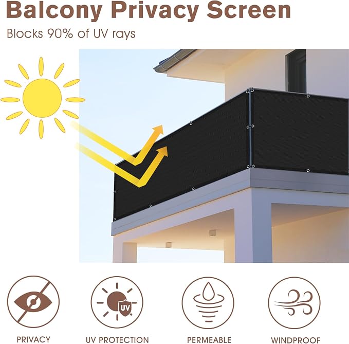 Sunny Guard Customized 2'6''x18' Black Balcony Privacy Screen, 90% Shade - Image 2