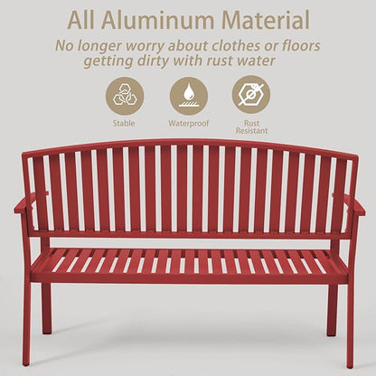 Outdoor Bench Weatherproof Aluminum Patio Garden Bench, Patio Loveseat for Porch Garden Lawn Backyard Park Balcony(Rose Red, 1PC)