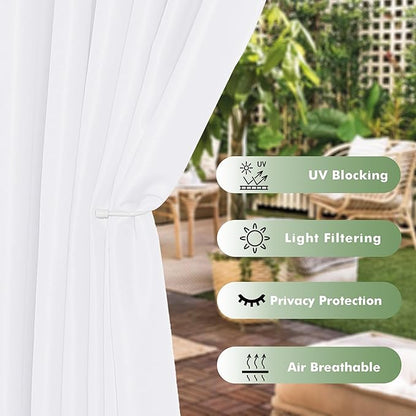 HolidayIdeas Waterproof Outdoor Curtains for Patio, 6 Panels - 54x108 Inches - Weatherproof Privacy Outsides Curtains for Backyard Porch Gazebo, Sunlight & UV Blocking (White, Grommet Top)