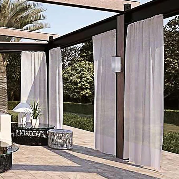 SpaceDresser Waterproof Outdoor Sheer Curtains for Patio - 4 Panels Rod Pocket Indoor Voile Sheer Curtain for Living Room,52W x 108L inch, Silver Grey