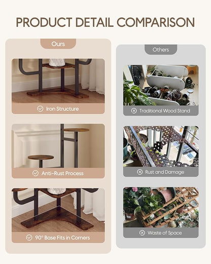 Corner Plant Stand Indoor - 6 Tiered Indoor Plant Stand Round Metal Plant Shelf, Plant Organizer for Living Room, Graden, Balcony, Home Decor (Brown)