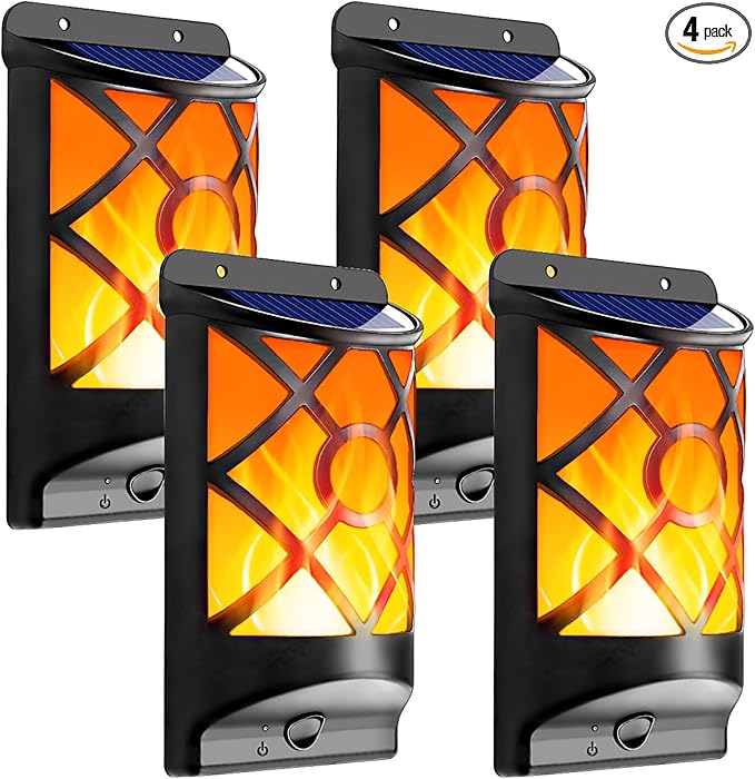 Wall Lights, Black Solar Flame Lantern with Dancing LED Flames