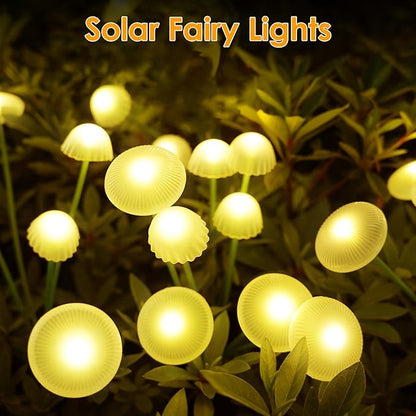 KAQ Solar Garden Lights Outdoor 6PK 48LED, Mushroom Solar Lights Outdoor, IP65 Waterproof Firefly Light Outside Decor for Patio Pathway, Sway by Wind for Pathway Garden Decorations, Warm White