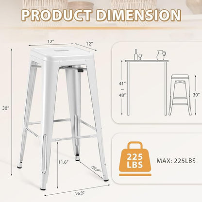 Furmax 30 Inch Metal Bar Stools Set of 4, Counter Height Backless Stools, Industrial Bar Chairs Patio Stool Stackable Backless Stool for Kitchen/Dining Room/Bistro Indoor Outdoor (Distressed White)