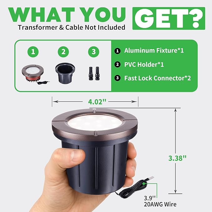 Landscape Well Light, LED Low Voltage In Ground Lights, IP67 Waterproof 12V Outdoor, Bright 6W 580LM Aluminum ORB for Sidewalk Driveway 6 Pack