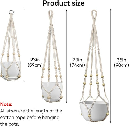 USLAI Macrame Plant Hanger Indoor Outdoor, Fits 4 to 15 Inch Pots, Strong Hanging Planter Holder, Boho Home Decor, 23+29+35 Inch, Ivory (POTS NOT Included)