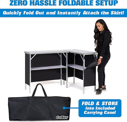 GoBar Portable Double Bar Table Set - Mobile Bartender Station for Events - Includes Carrying Case - Standard or LED
