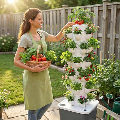 Vertical Hydroponic Tower Garden Growing System - Indoor Planter Kit with 30 Pods, Aeroponic-Style Tower for Herbs, Vegetables, Lettuce & Strawberries, Home Countertop Grow System, Gray