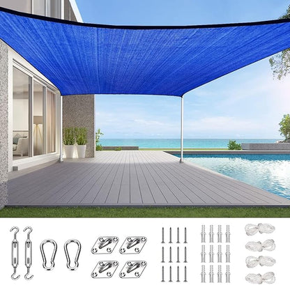 Quictent 12x16ft Rectangular Sun Shade Sail 185G HDPE Canopy 98% UV Block Outdoor Patio Garden Commercial Deck with Hardware Kit Blue