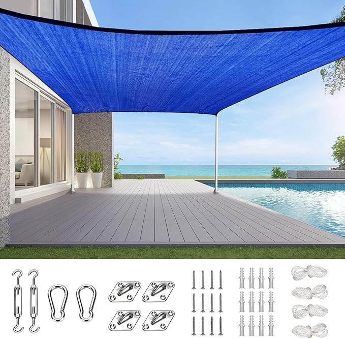 Quictent 20x16ft 185G HDPE Rectangle Sun Shade Sail Canopy 98% UV Block Outdoor Patio Garden with Hardware Kit (Blue)
