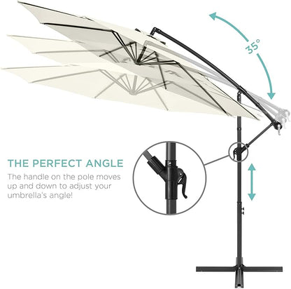 Best Choice Products 10ft Solar LED Offset Cantilever Hanging Market Patio Umbrella, 8 Sturdy Ribs, Easy Adjustment - Ivory