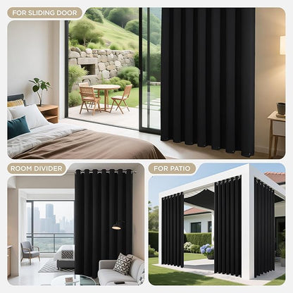 Joydeco Blackout Patio Sliding Door Curtains 84 Inches Long, Grommet Privacy Room Divider Curtains, Extra Wide Thermal Blackout Drapes for Bedroom Living Room (Black, 60Wx84L, 1 Panel)
