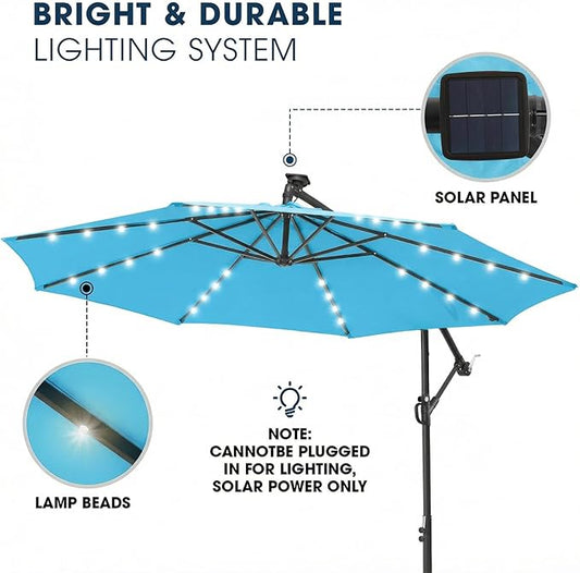 Solar LED Patio Umbrella with Base Included, 10ft