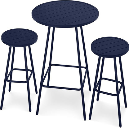 Best Choice Products 3-Piece Patio Dining Set, Bar Height, Outdoor Bistro Set, Outdoor Round Bar Table w/ 2 Bar Stools, Steel - Navy