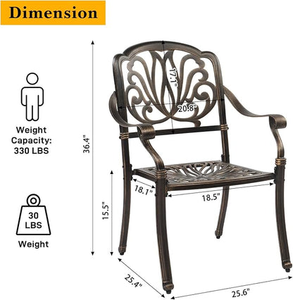 VINGLI 7-Piece Outdoor Dining Set, Cast Aluminum Patio Furniture Set for 6 with Umbrella Hole, Rectangular Outdoor Dining Table & 6 Stackable Chairs, All-Weather Garden/Poolside Dining Set Bronze