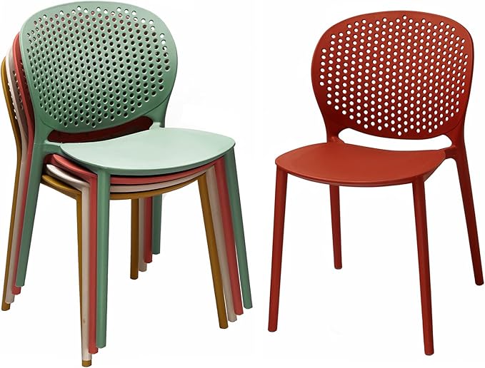 Green Plastic Patio Dining Chair Set of 2, Stackable & Weatherproof
