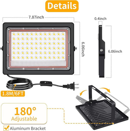 60W LED Flood Light Outdoor with 6ft Plug, 7200LM Brighter Exterior Security Lights, 5000K Daylight Floodlights, IP66 Waterproof for Yard, Garage, Workshop, Lawn, 2 Pack