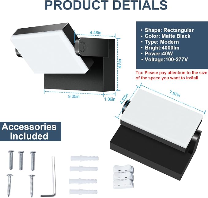 Flood Security Light 40W LED Wall Pack, 4000lm, Black