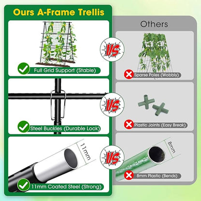Cucumber Trellis, 31''X47'' A-Frame Cucumber Trellis for Raised Bed with Climbing Net, Metal Garden Trellis for Climbing Plants for Cucumber,Tomato, Grapes and Flowers