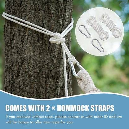 2 Persons Hammock - Portable Camping Bed for Patio, Backyard, Porch, Outdoor and Indoor Use - Soft Cotton Hammock with Carrying Bag