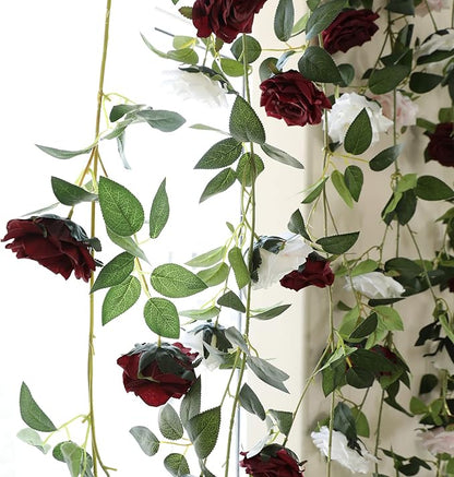 Artificial Silk Rose Garland Vines, 2 Pack 73 Inch, Burgundy