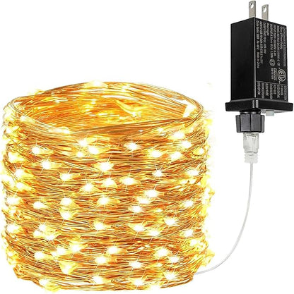 33Ft 100LED Fairy Lights Plug in, Waterproof String Lights Outdoor & Indoor 8 Modes with Timer, Christmas Light Bedroom Decor, Twinkle Light for Girl's Room Garden Christmas Decorations (Warm White)