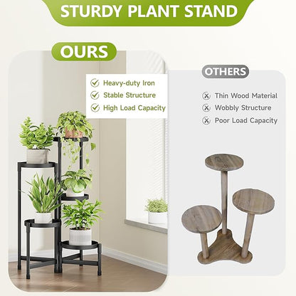 5 Tier Plant Stand Indoor, Tiered Plant Stand Outdoor for Multiple Plants, Corner Plant Shelf for Patio Balcony Porch Garden Living Room House, Black