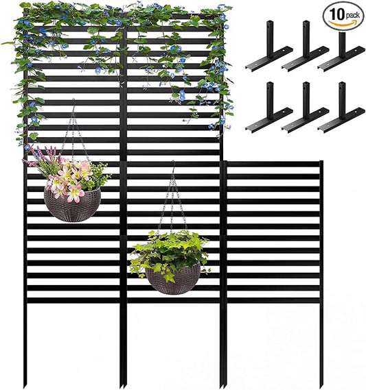46.4" H X 47.3" W Metal Privacy Screen Outdoor - 10 Panels Freestanding Privacy Fence Panels with Stakes - Decorative Garden Air Conditioner Trash Can Pool Equipment for Backyard Patio