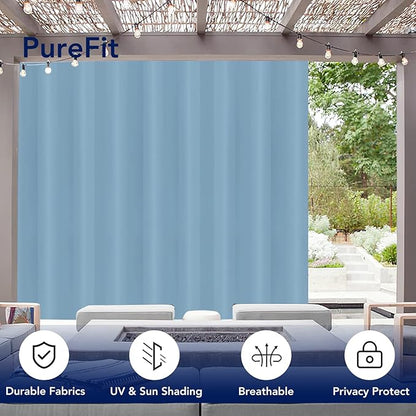PureFit Outdoor Curtains for Patio Waterproof Weatherproof, UV Resistant Outside Curtains for Gazebo, Front Porch, Pergola, Sun Blocking Privacy Curtain, 100W x 120L inch, 1 Panel, Sky Blue