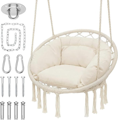 Monibloom Hanging Hammock Chair w/Large Comfy Cushion, Macrame Swing Chair by Monibloom
