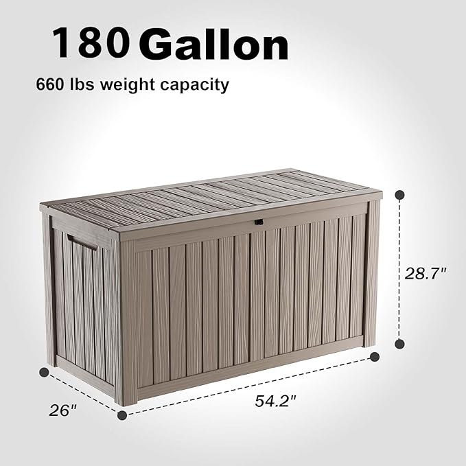 Deck Box 180 Gallon Grey Resin Outdoor Storage Bench