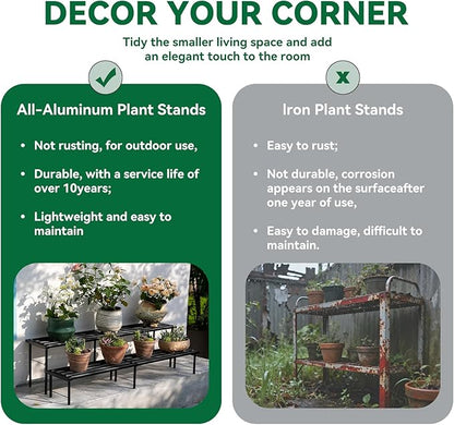 Metal Plant Stand, Rust-proof Aluminum Flower Pot Stand, Heavy Duty Planter Display Shelving for Patio Balcony Garden Living Room Decorative (Black, 47.2 Inch)
