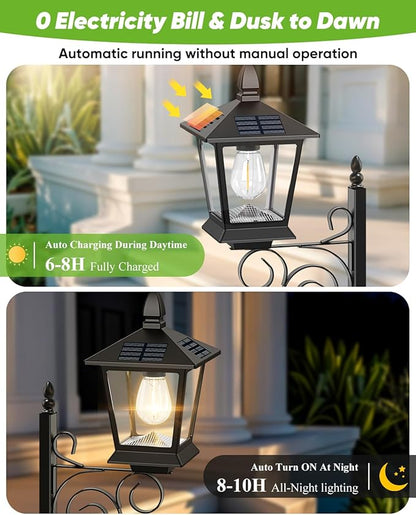 Outdoor Flower Pots 2 in 1, Solar Lamp Post with Planter, Metal Pole, Wall Mount/Standing Solar Planter Lights IP65 Waterproof, Decorative Lamp for Garden, Patio, Porch, 1-Pack (Flowers not Included)