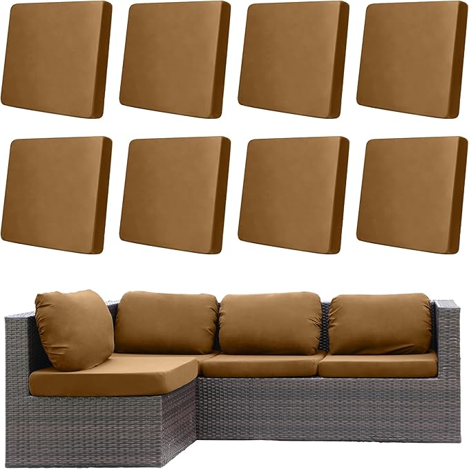 Stretch-Fit Outdoor Cushion Covers in Camel, Set of 8