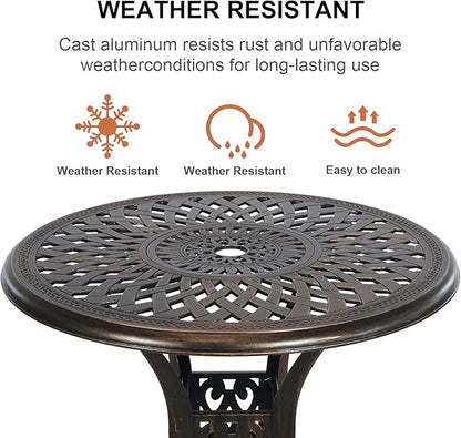 30.31" Outdoor Patio Dining Table, Cast Aluminum Patio Bistro Table, Round Patio Metal Table, Patio Furniture Set with 2.36" Umbrella Hole for Balcony Lawn Garden Backyard