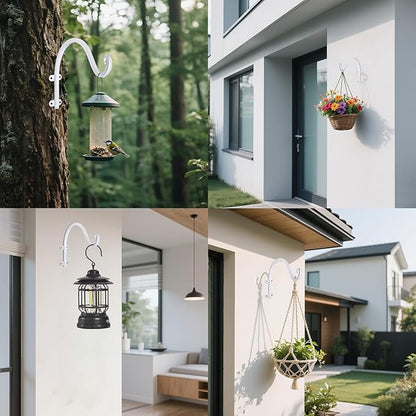 4 Pack 12Inch Plant Hanger, Sturdy Hanging Plant Bracket Hooks Outdoor, Bird Feeder Hanger for Bird Feeders, Planters, Lanterns, Wind Chimes Indoor Outdoor (White)