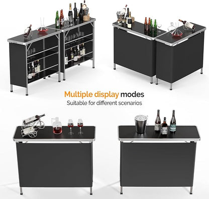 VINGLI 43" Portable Bar Table, 3-Tier Shelves, Mobile Bar Table for Events, Party, Camping, Picnic, Tradeshow, Indoor with Black Skirt (2, 43")