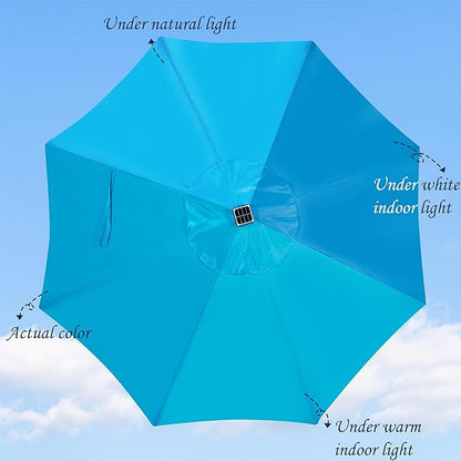 Blissun 9 ft Solar Umbrella, 32 LED Lighted Patio Umbrella, Table Market Umbrella, Outdoor Umbrella for Garden, Deck, Backyard, Pool and Beach (Light Blue)