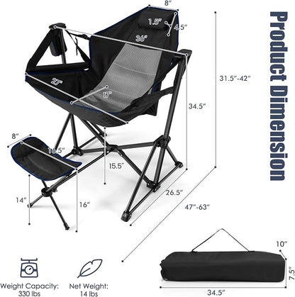 Black Camping Chair with Adjustable Back, Footrest and Cup Holder